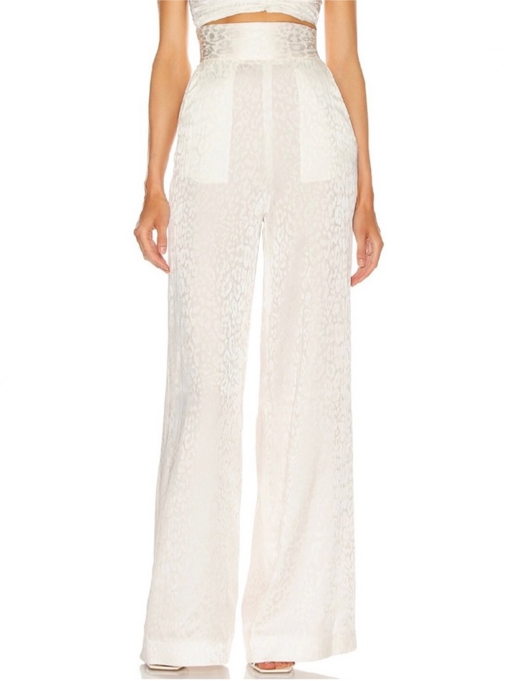 NEW DUNDAS REVOLVE WHITE SATIN LEOPARD PRINT PANTS